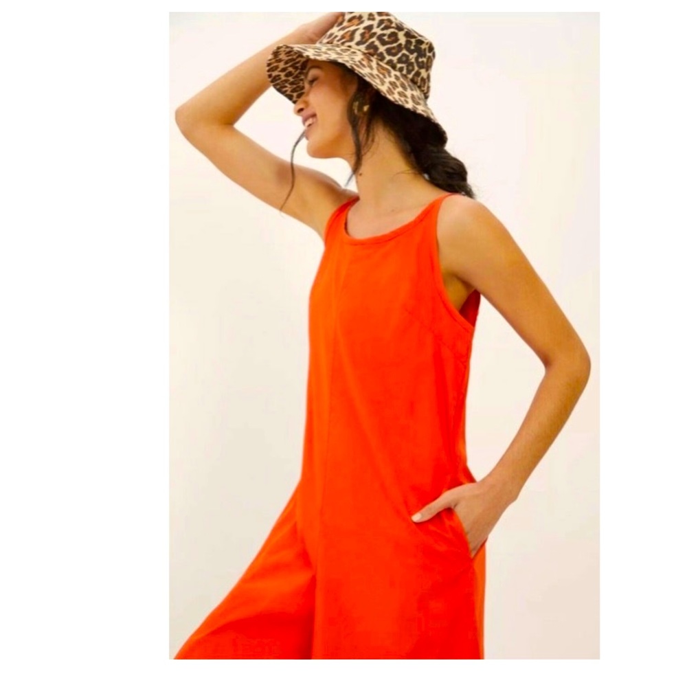 Anthropologie Chrysanthemum Wide-Leg Orange Jumpsuit
